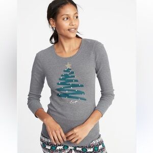 Old Navy waffle knit thermal Christmas tree tee